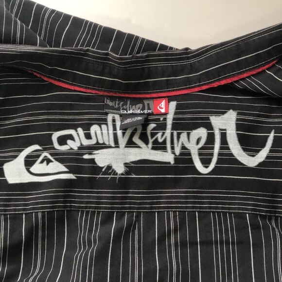 Quiksilver Mens Black Striped Button Down Shirt Pocket Tag Size XL - Picture 3 of 16